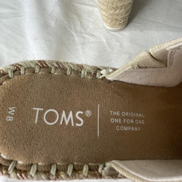 TOMS Wedge Shoes Womens Size 8 Espadrille Slip On Peep Toe Platform Sandals - Picture 5 of 6
